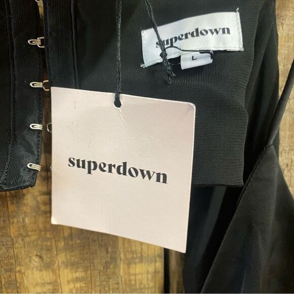 Superdown Stacie Black Cut Out maxi dress Slit Gown plunge Revolve NWT L - Picture 10 of 10